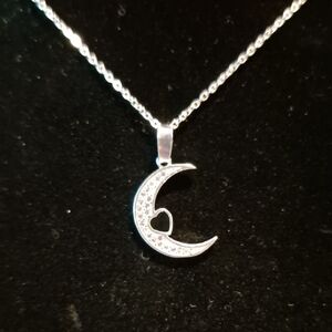 Elegant Stainless Steel Silver Crescent Moon Pendant Necklace #5